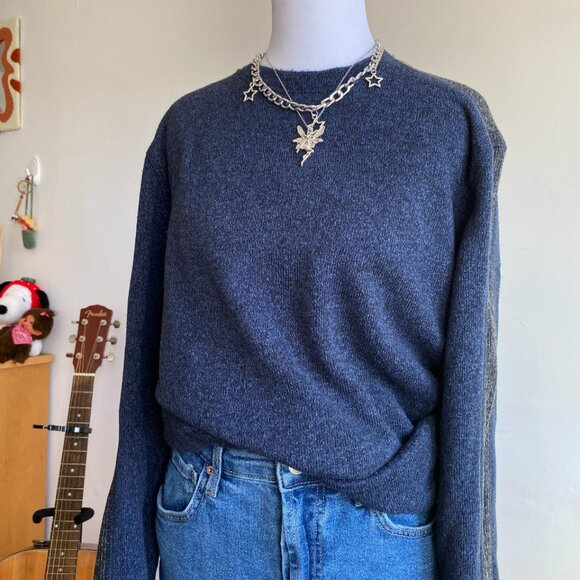 Van Heusen Small Navy Grey Knit Sweater Long Sleeve Fleece Hiking Outdoor Winter - Picture 10 of 10